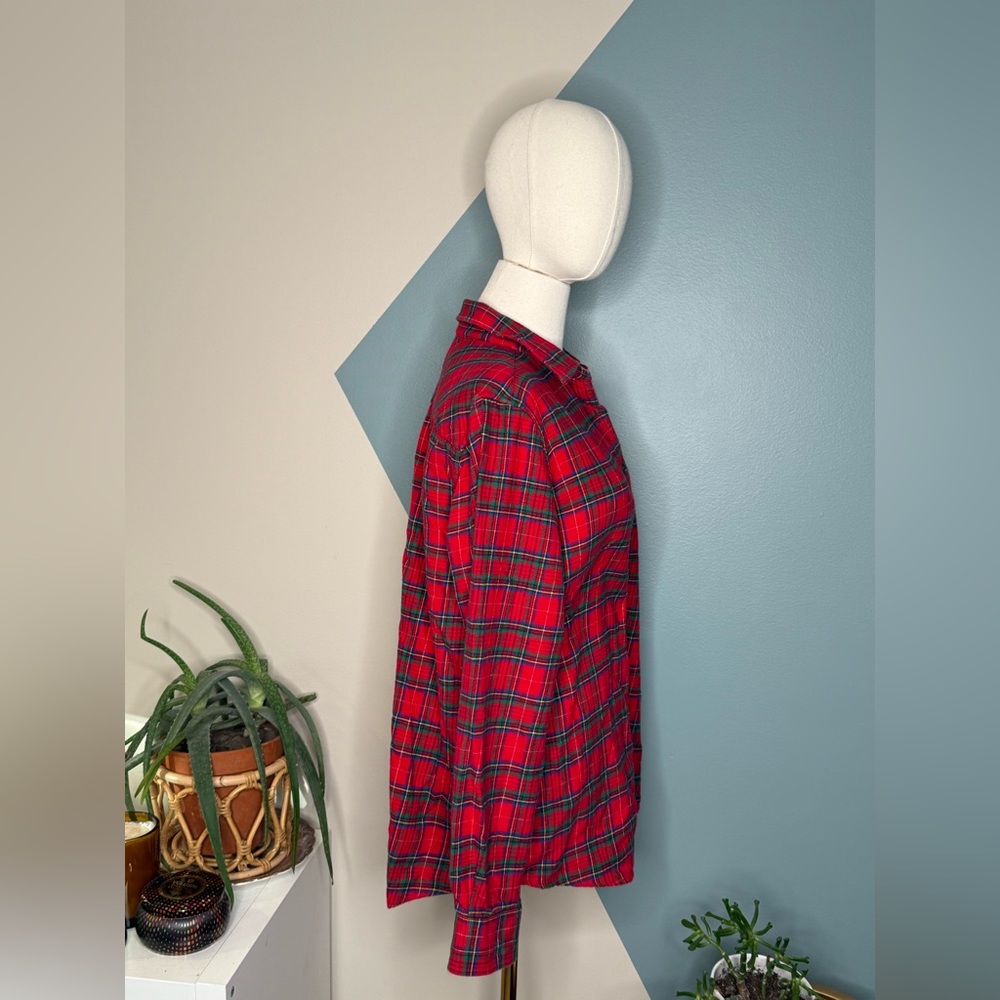 Lands’ End Red Plaid Flannel Shirt Women’s Classic Cotton Tartan Button-Up 12 - Picture 4 of 10